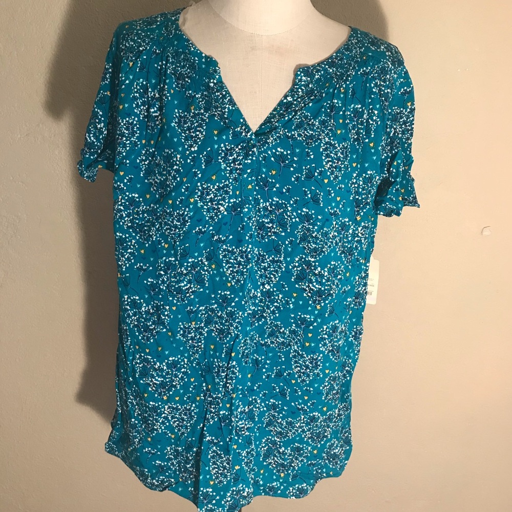 NWT St Johns Bay Floral Ruched Blouse Top 1X